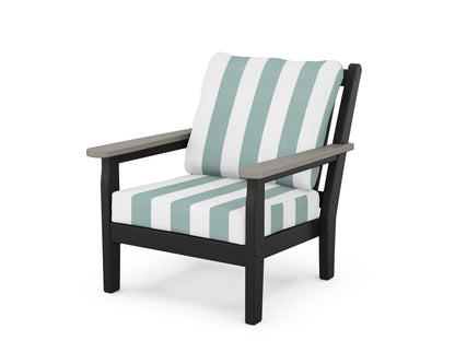 POLYWOOD® Chippendale Deep Seating Chair in Black / Driftwood / Cabana Stripe Glacier Spa