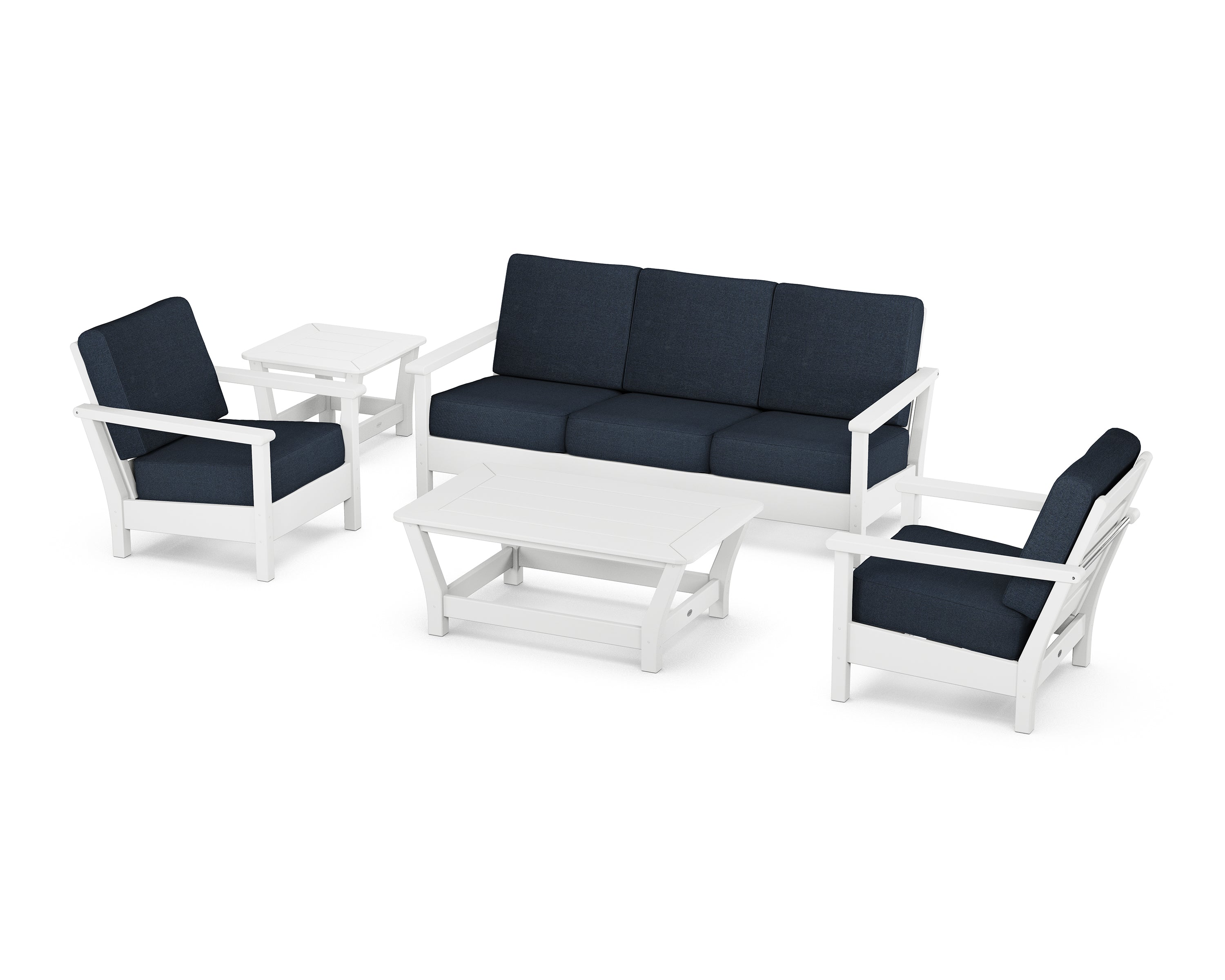 POLYWOOD® Harbour 5-Piece Deep Seating Set in White / Marine Indigo