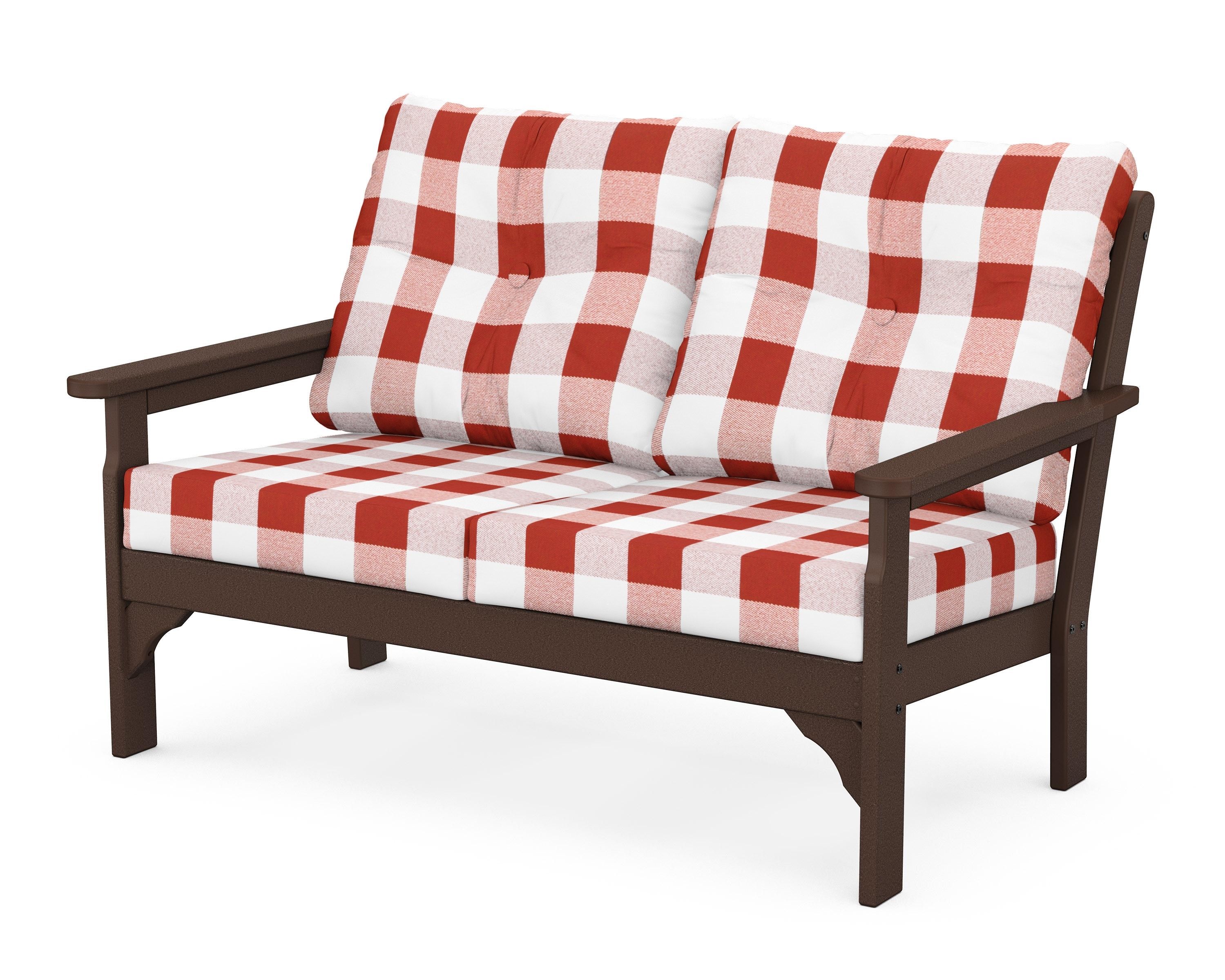 POLYWOOD® Vineyard Deep Seating Loveseat in Mahogany / Buffalo Plaid Crimson