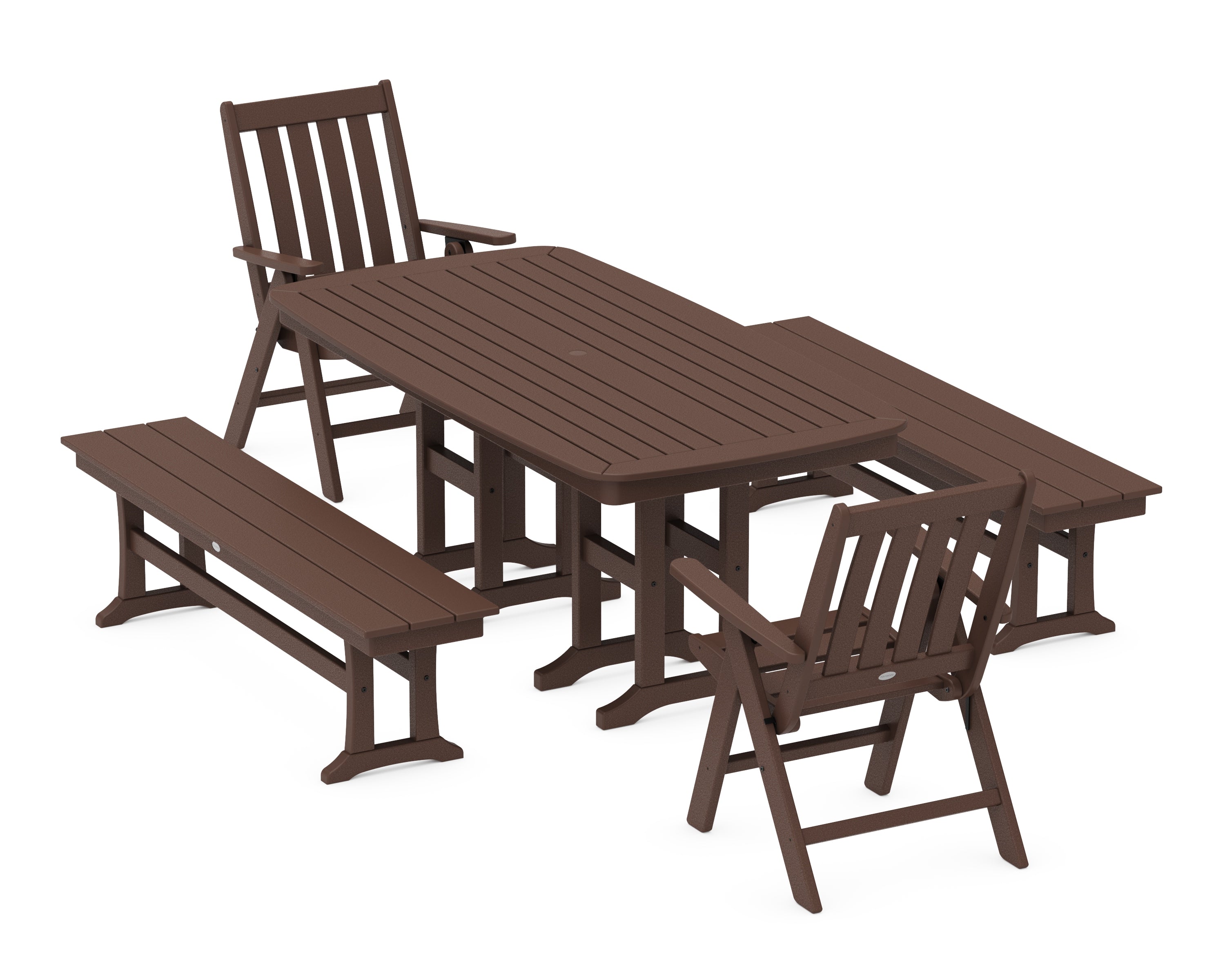 POLYWOOD® Vineyard Folding Chair 6-Piece Dining Set with Benches in Mahogany