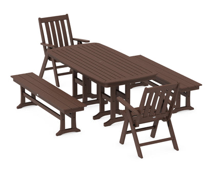 POLYWOOD® Vineyard Folding Chair 6-Piece Dining Set with Benches in Mahogany