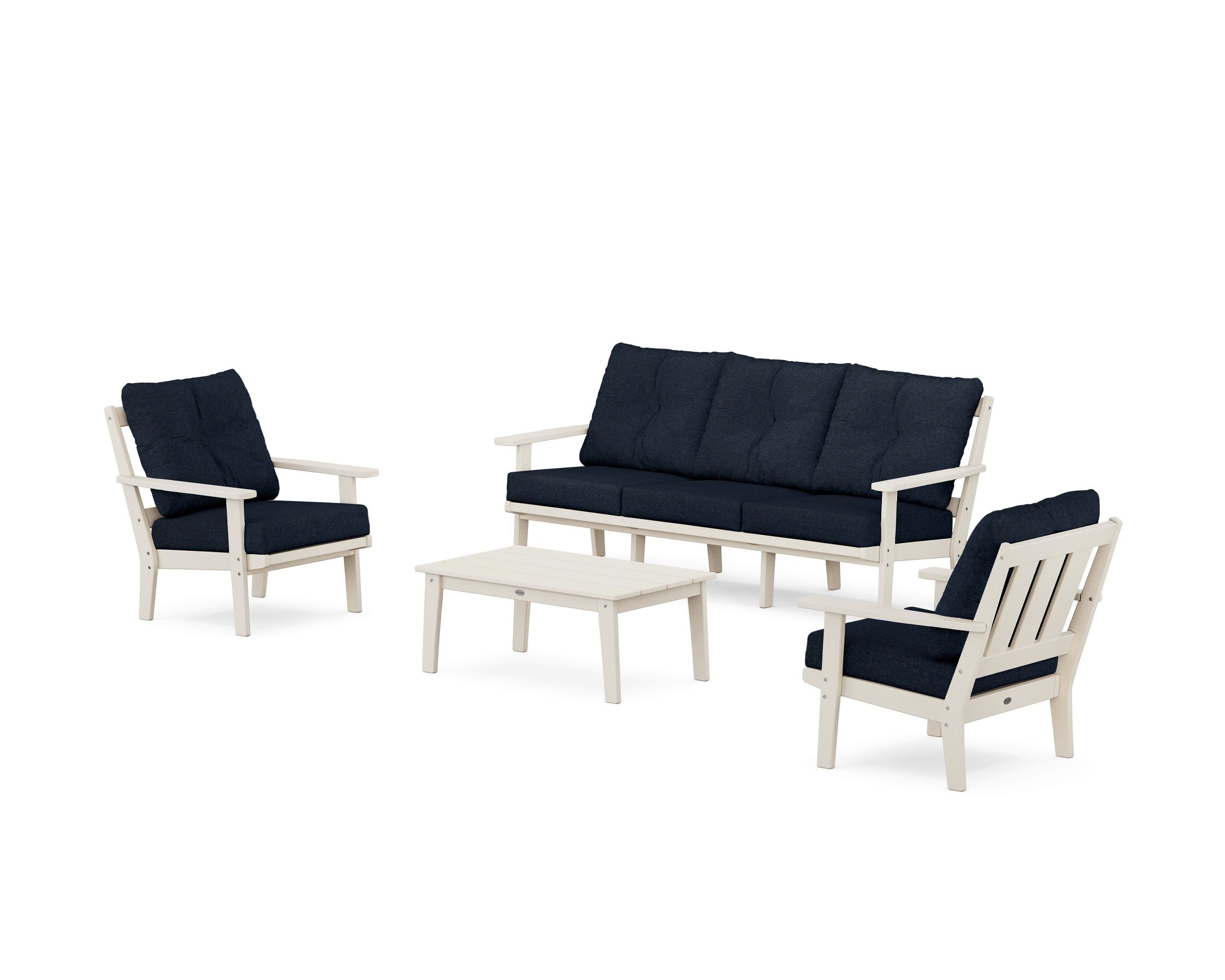POLYWOOD® Oxford 4-Piece Deep Seating Set with Sofa in Sand / Marine Indigo