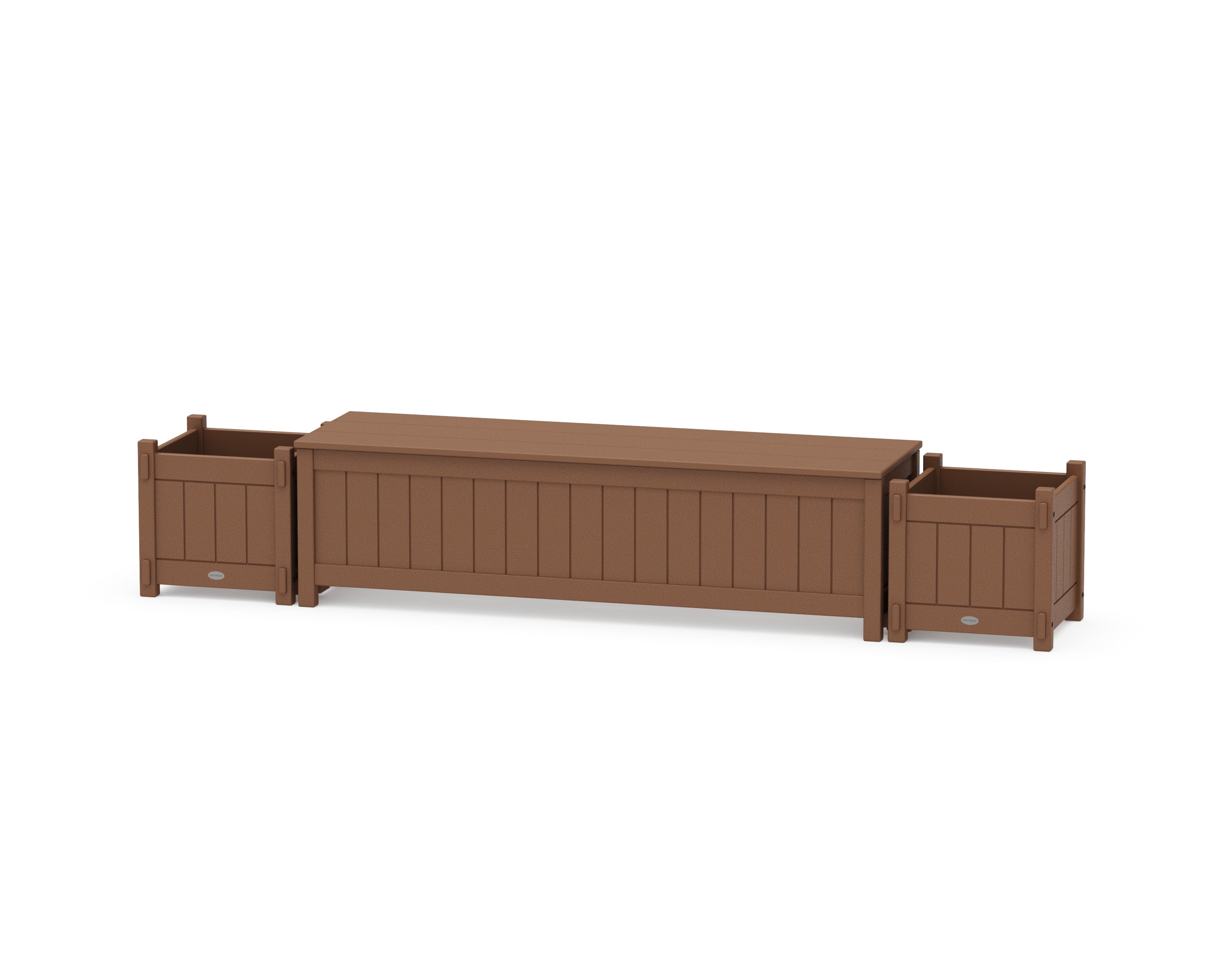 POLYWOOD® 60" Vineyard Straight Planter Storage Bench Set in Teak