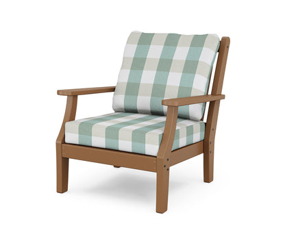 Country Living Wovendale Deep Seating Chair in Teak / Buffalo Plaid Glacier Spa