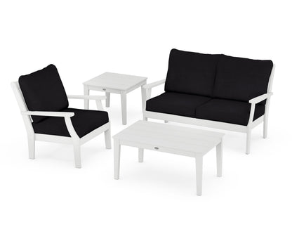 POLYWOOD® Braxton 4-Piece Deep Seating Set in White / Midnight Linen