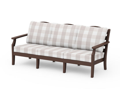 Draper James™ by  POLYWOOD® Savannah Deep Seating Sofa in Mahogany / Buffalo Plaid Dune Burlap