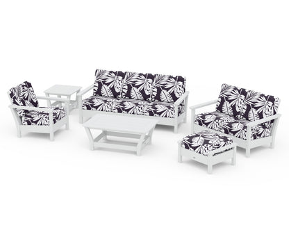 POLYWOOD® Harbour 6-Piece Outdoor Living Set in White / Leaf Navy