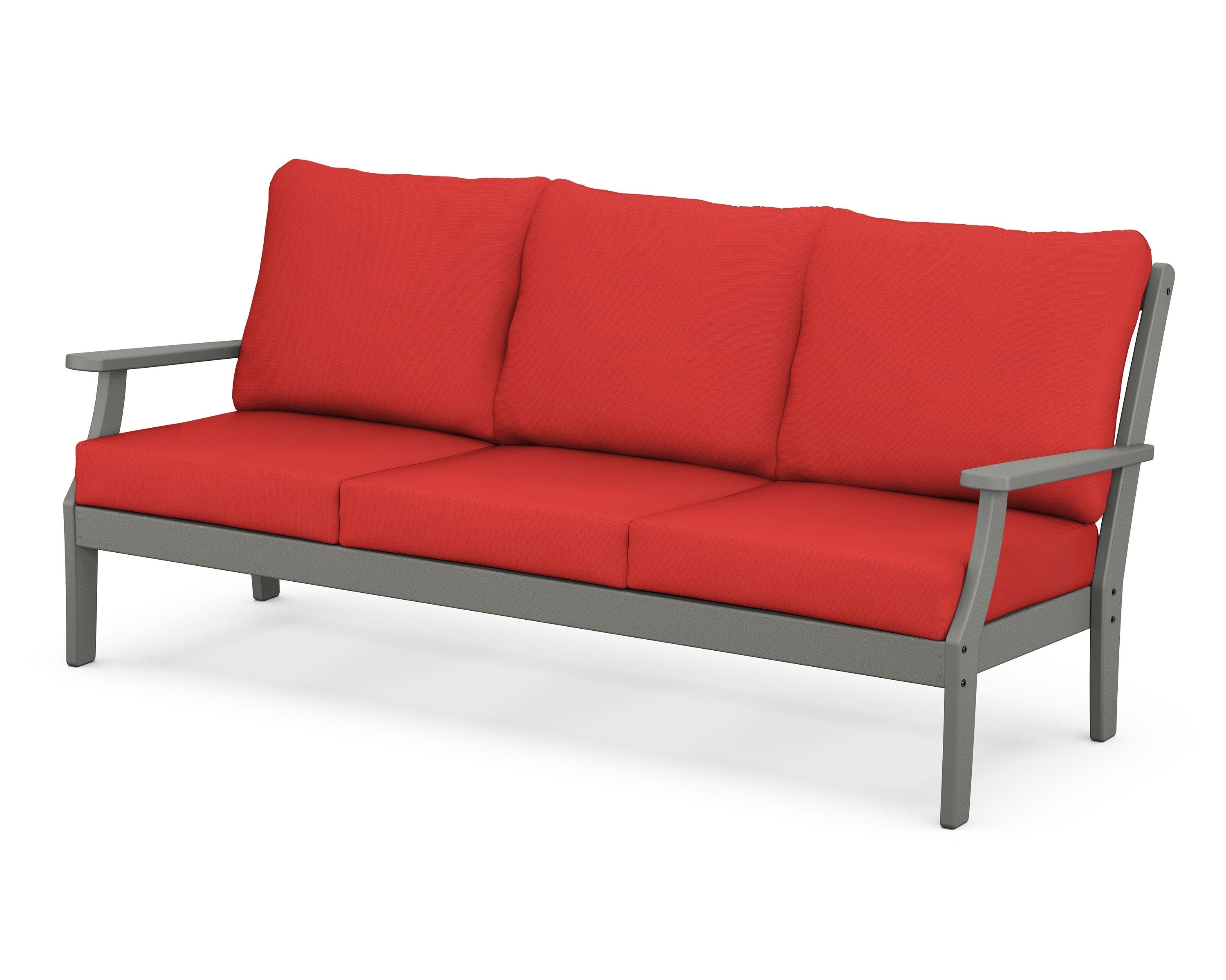 POLYWOOD® Braxton Deep Seating Sofa in Slate Grey / Crimson Linen
