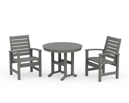 POLYWOOD® Signature 3-Piece Round Farmhouse Dining Set in Slate Grey