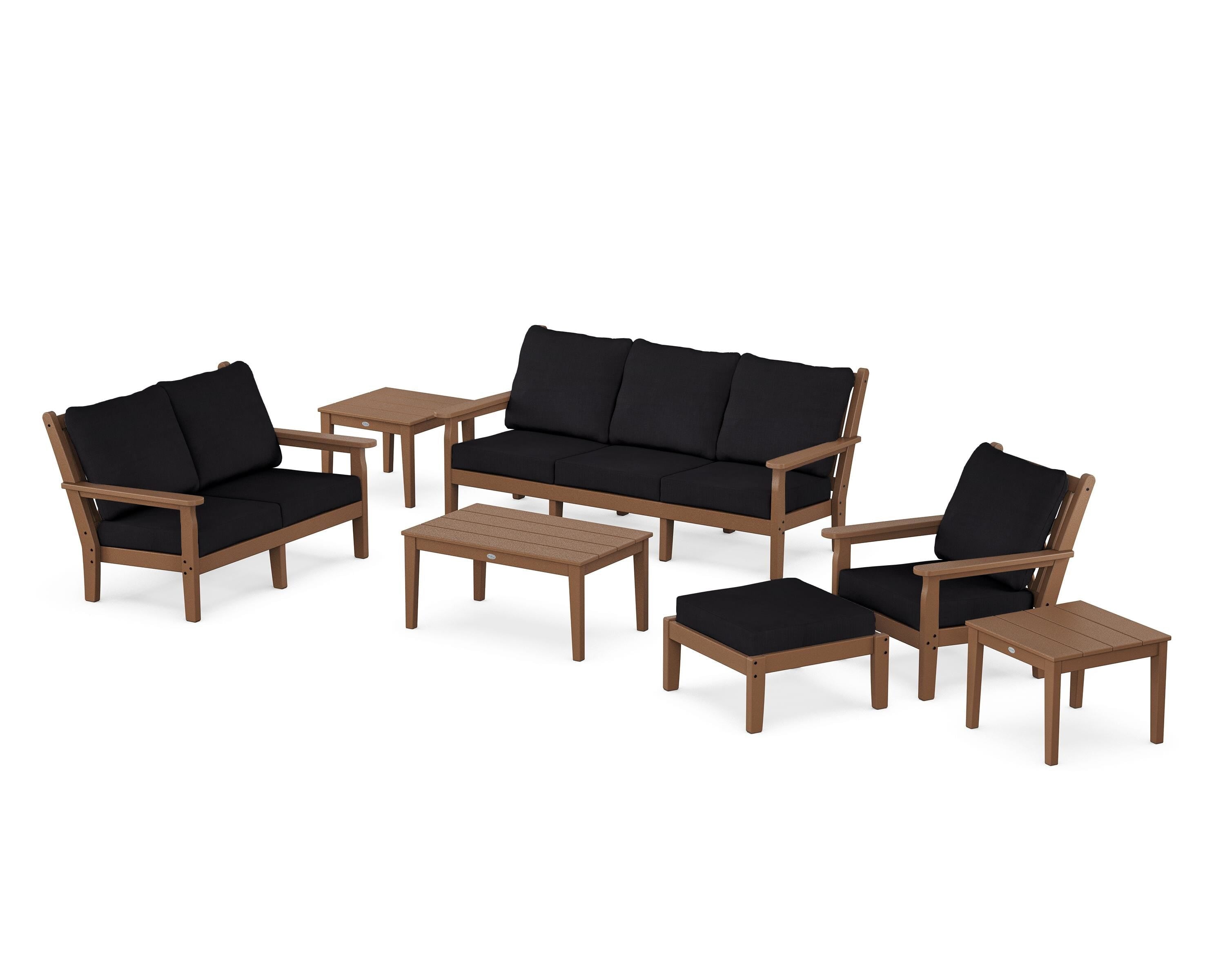 POLYWOOD® Chippendale 7-Piece Deep Seating Set in Teak / Midnight Linen