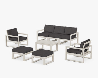 POLYWOOD® EDGE Sectional 8-Piece Lounge Sofa Set in Sand / Ash Charcoal