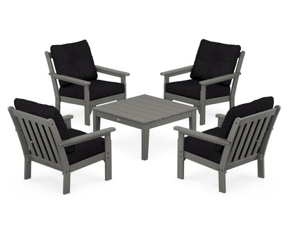 POLYWOOD® Vineyard 5-Piece Deep Seating Conversation Set in Slate Grey / Midnight Linen