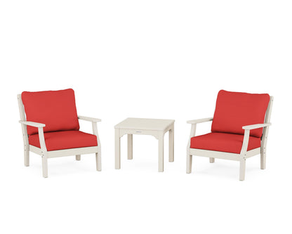 Martha Stewart by POLYWOOD® Chinoiserie 3-Piece Deep Seating Set in Sand / Crimson Linen