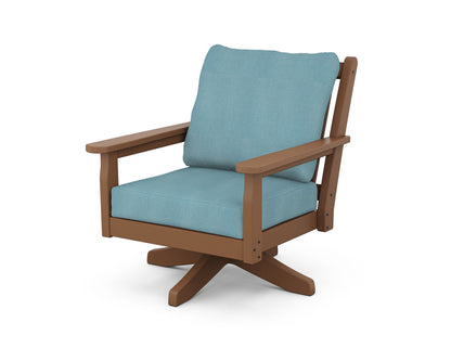 POLYWOOD® Chippendale Deep Seating Swivel Chair in Teak / Lattice Sky Blue