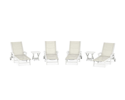 POLYWOOD® Coastal Chaise 6-Piece Set with Wheels in White / Parchment Sling