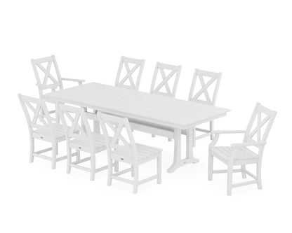 POLYWOOD® Braxton 9-Piece Farmhouse Dining Set with Trestle Legs in White