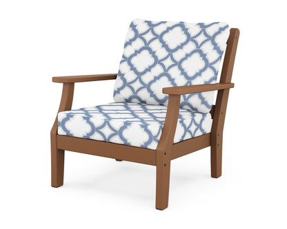 Martha Stewart by POLYWOOD® Chinoiserie Deep Seating Chair in Teak / Trellis Sky Blue