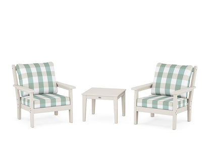 POLYWOOD® Chippendale 3-Piece Deep Seating Set in Sand / Buffalo Plaid Glacier Spa