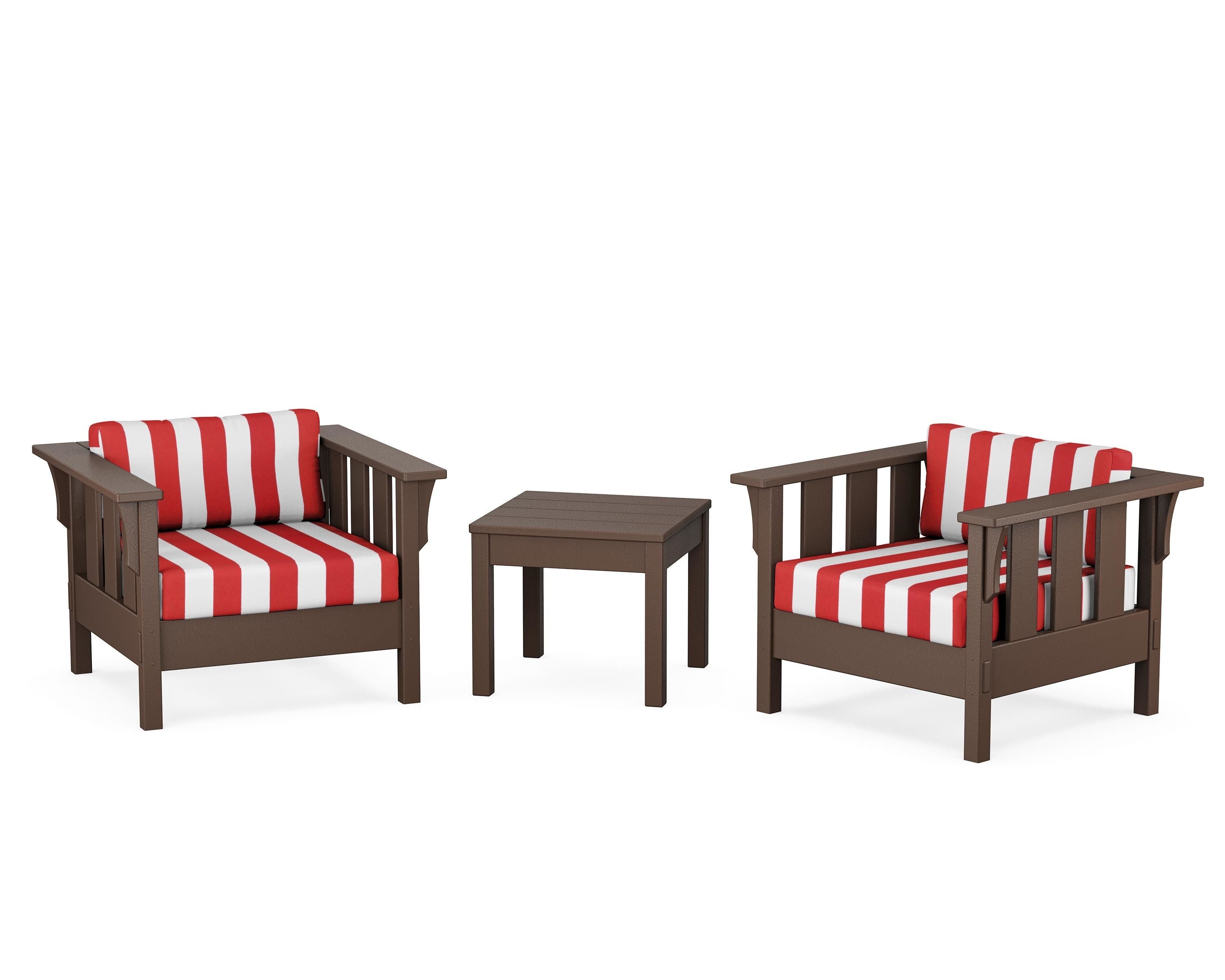 Martha Stewart by POLYWOOD® Acadia 3-Piece Deep Seating Set in Mahogany / Cabana Stripe Crimson