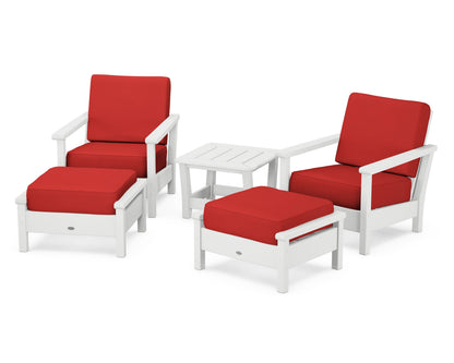 POLYWOOD® Harbour 5-Piece Deep Seating Chair Set in White / Crimson Linen