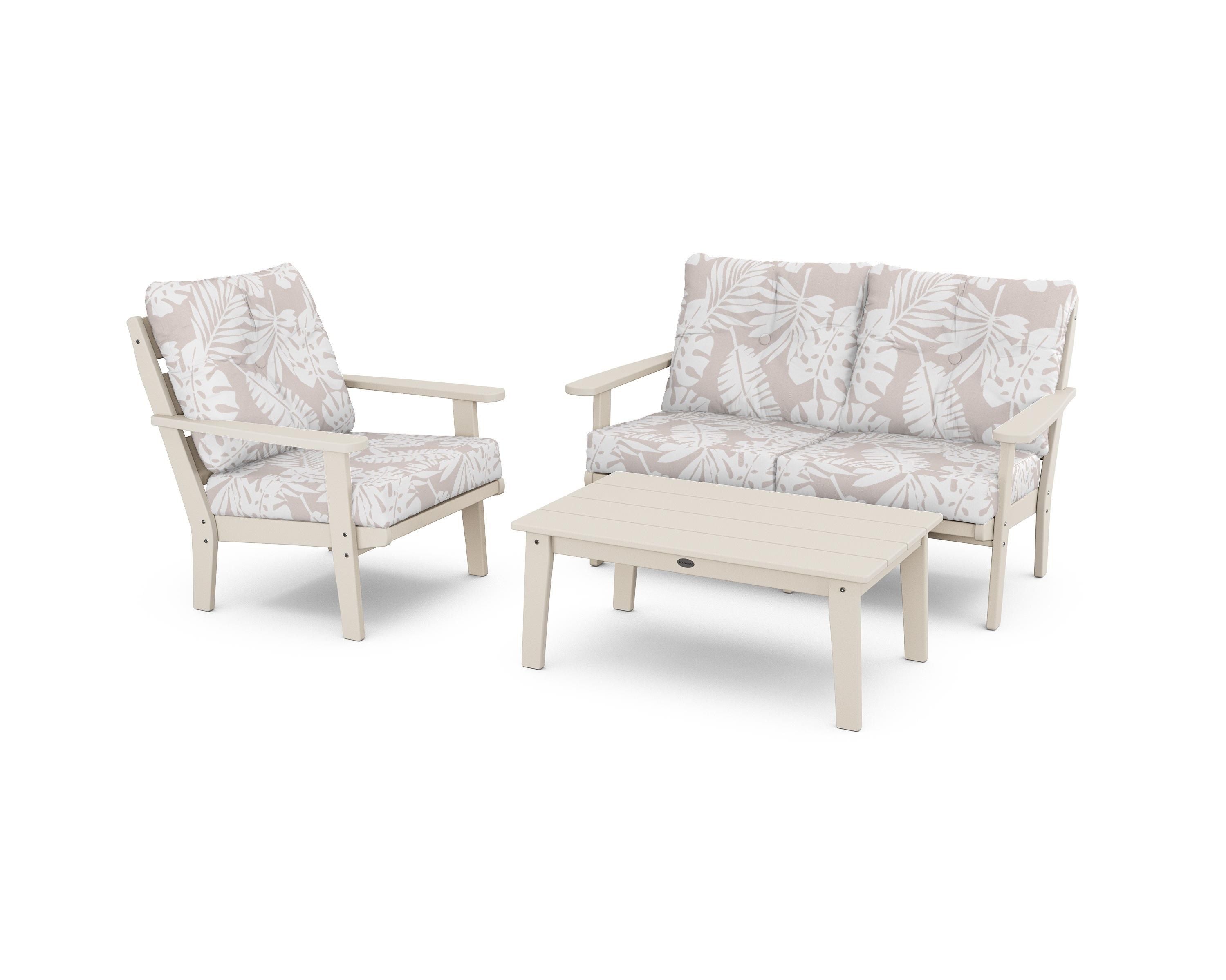 POLYWOOD® Lakeside 3-Piece Deep Seating Set in Sand / Leaf Dune Burlap