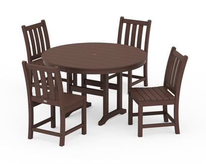 POLYWOOD® Traditional Garden Side Chair 5-Piece Round Farmhouse Dining Set in Mahogany
