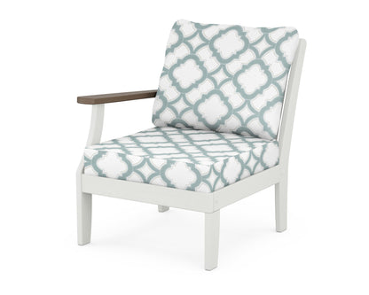 POLYWOOD® Braxton Modular Left Arm Chair in White / Kona / Trellis Glacier Spa