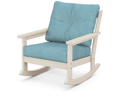 POLYWOOD® Vineyard Deep Seating Rocking Chair in Sand / Lattice Sky Blue
