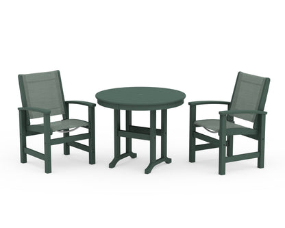 POLYWOOD® Coastal 3-Piece Round Dining Set in Green / Dupioni Sea Mist Sling