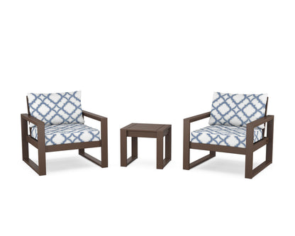 POLYWOOD® EDGE Sectional 3-Piece Deep Seating Set in Mahogany / Trellis Sky Blue