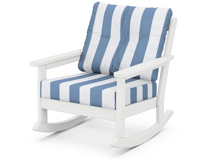 POLYWOOD® Vineyard Deep Seating Rocking Chair in White / Cabana Stripe Sky Blue