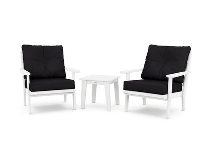 POLYWOOD® Lakeside 3-Piece Deep Seating Chair Set in White / Midnight Linen