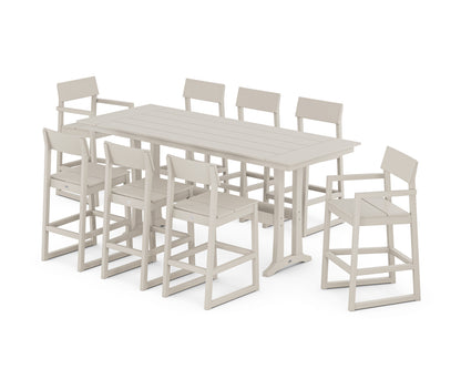 POLYWOOD® EDGE 9-Piece Farmhouse Bar Set with Trestle Legs in Sand