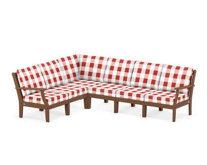 POLYWOOD® Braxton Modular 6-Piece Deep Seating Set in Teak / Buffalo Plaid Crimson