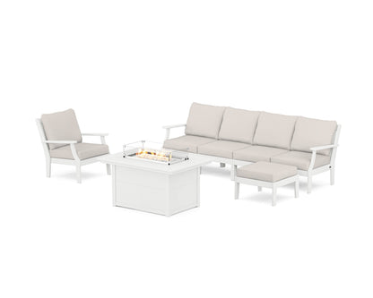 POLYWOOD® Braxton Sectional Lounge and Fire Pit Set in Vintage White / Cast Ash