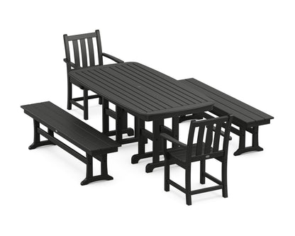 POLYWOOD® Traditional Garden 5-Piece Dining Set with Benches in Black