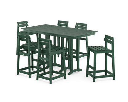 POLYWOOD® Modern Studio Plaza Lowback Bar Chair 7-Piece Set in Green