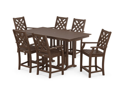 Country Living Wovendale Arm Chair 7-Piece Farmhouse Counter Set in Mahogany