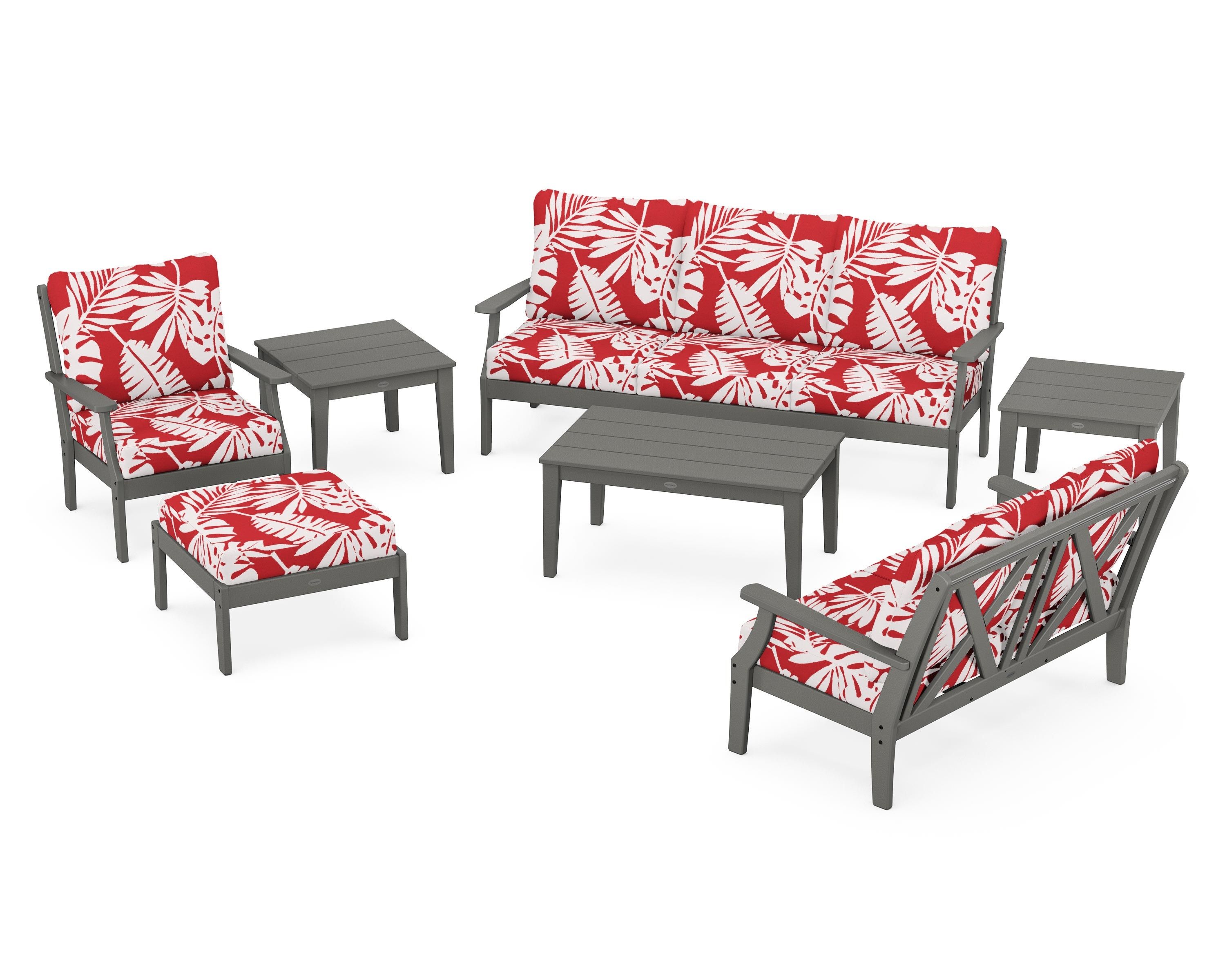 POLYWOOD® Braxton 7-Piece Deep Seating Set in Slate Grey / Leaf Crimson