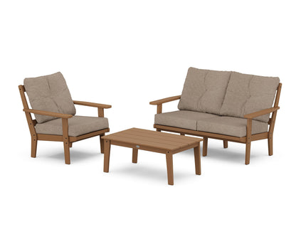 POLYWOOD® Oxford 3-Piece Deep Seating Set with Loveseat in Teak / Spiced Burlap