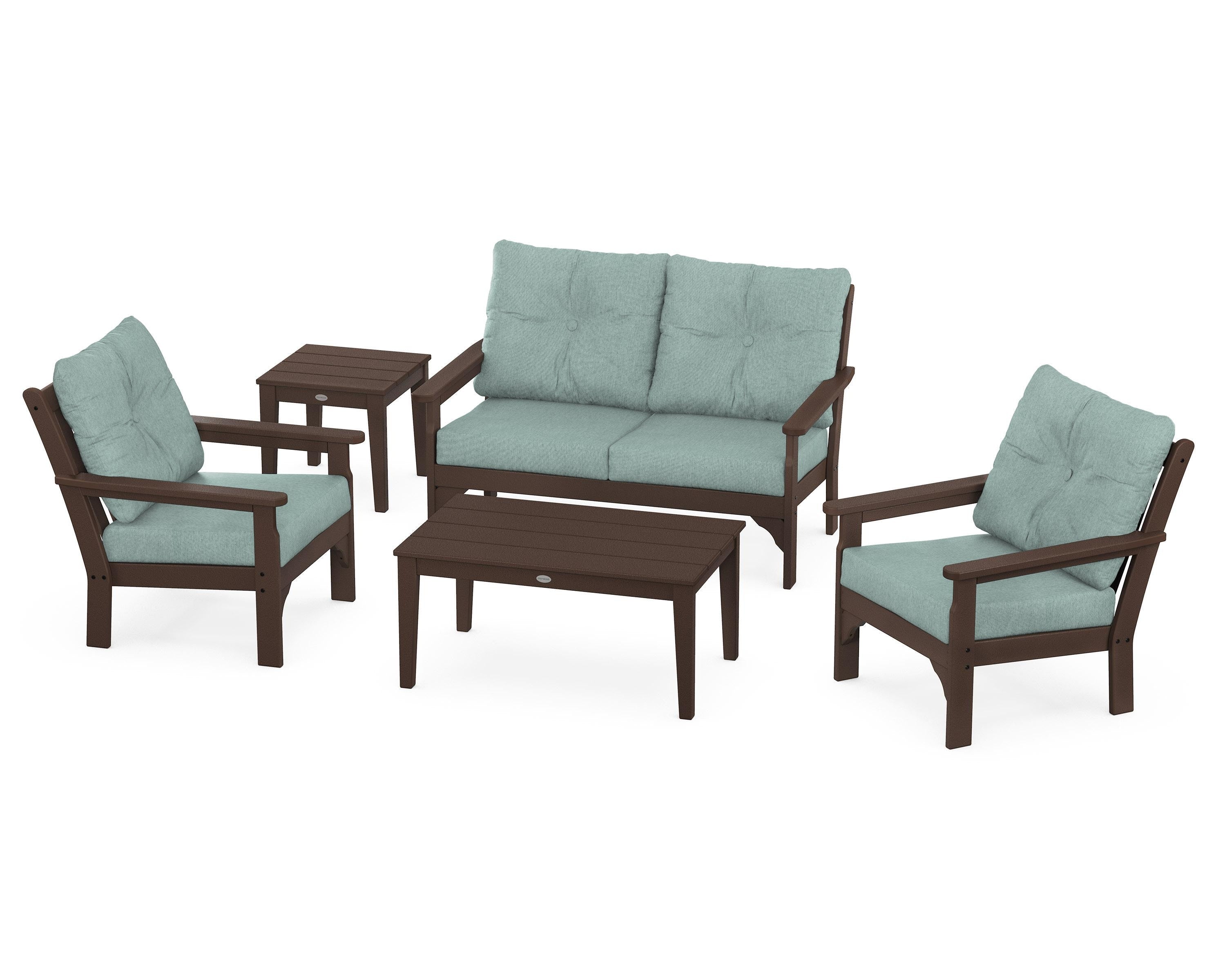 POLYWOOD® Vineyard 5-Piece Deep Seating Set in Mahogany / Glacier Spa