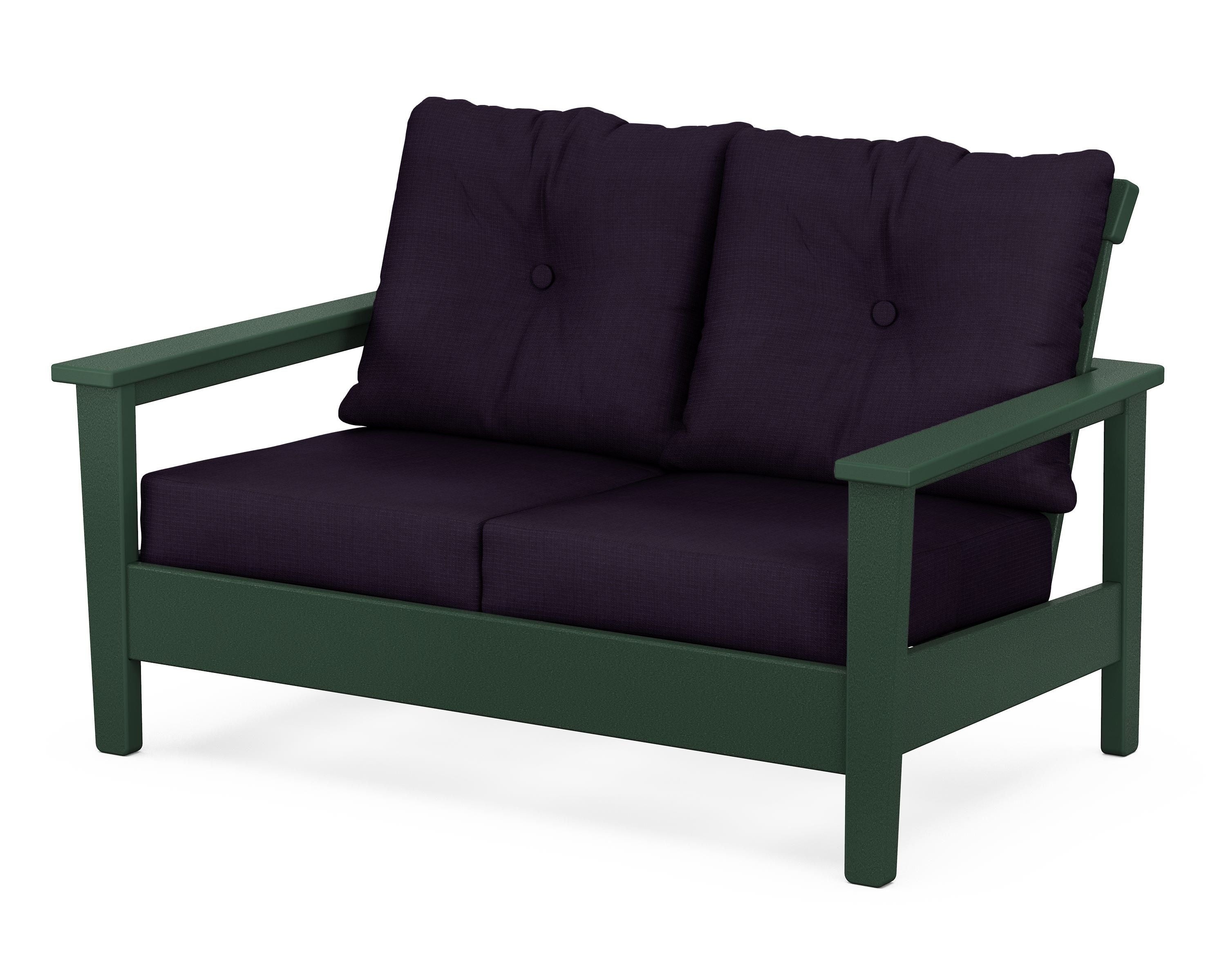 POLYWOOD® Prescott Deep Seating Loveseat in Green / Navy Linen