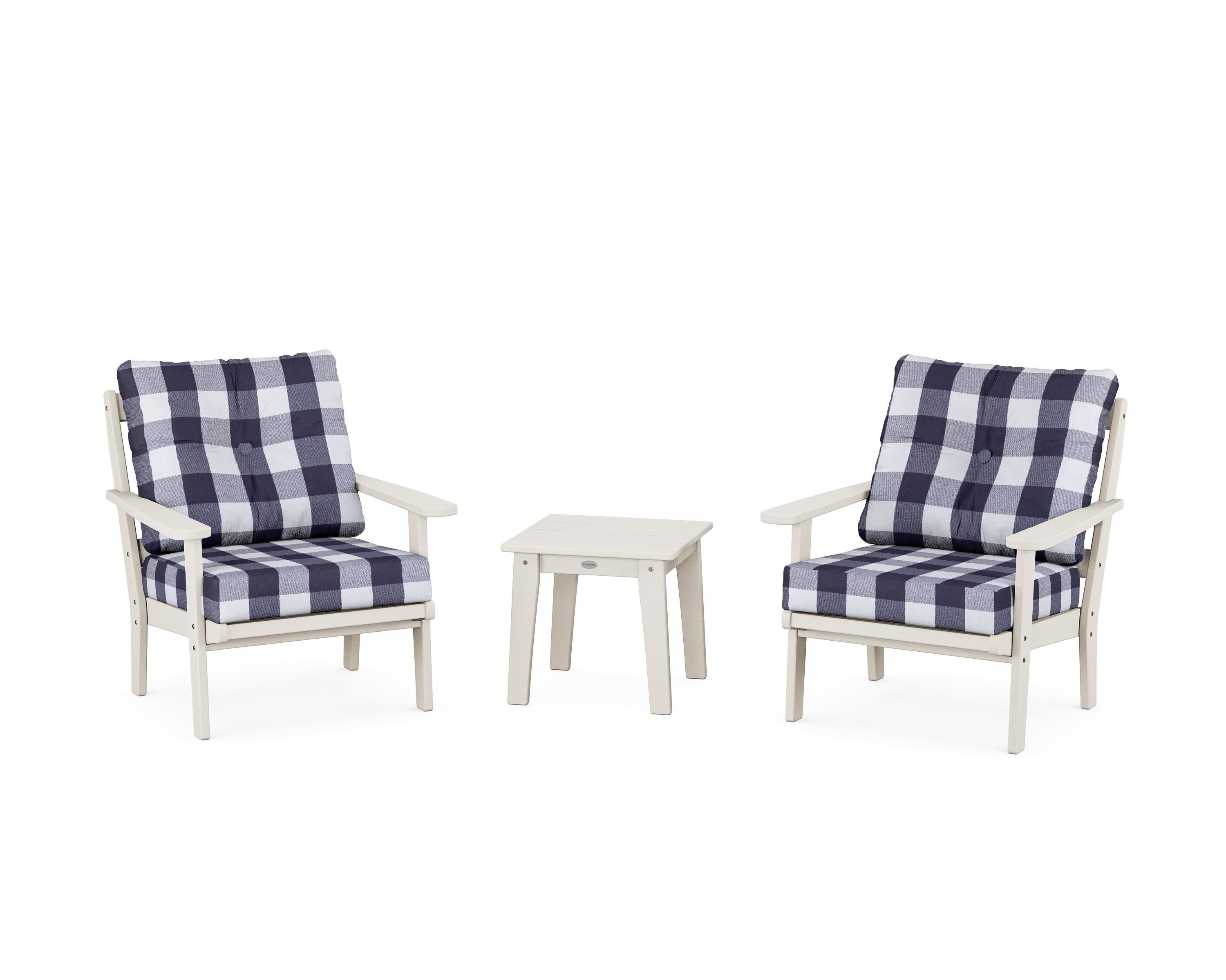POLYWOOD® Mission 3-Piece Deep Seating Set in Sand / Buffalo Plaid Navy