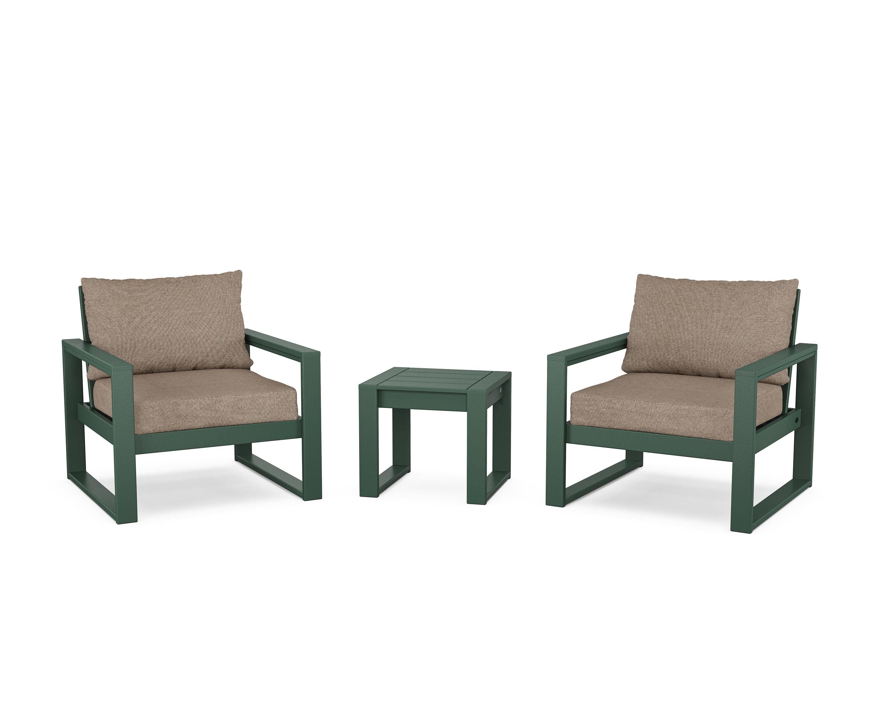 POLYWOOD® EDGE Sectional 3-Piece Deep Seating Set in Green / Spiced Burlap