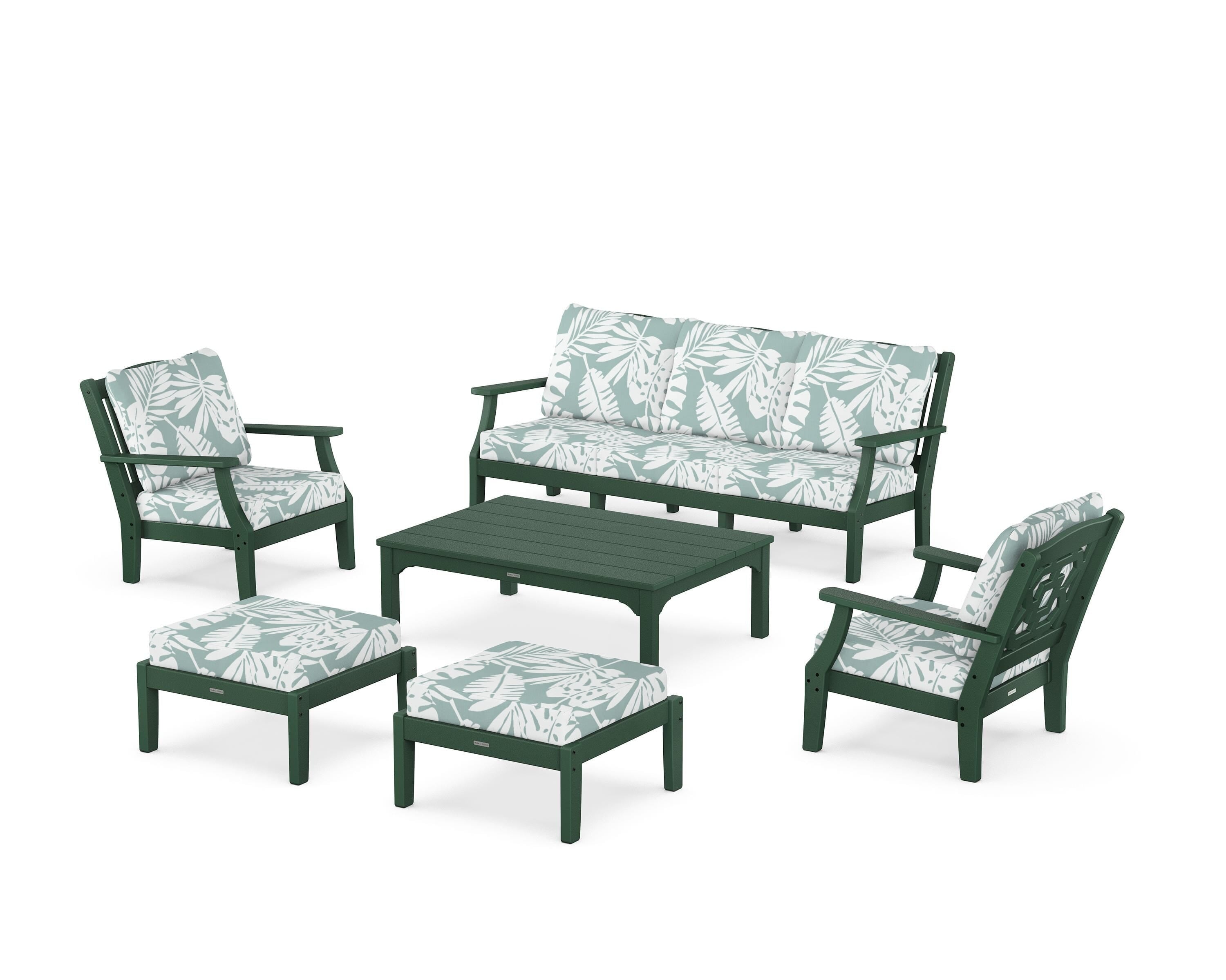 Martha Stewart by POLYWOOD® Chinoiserie 6-Piece Lounge Sofa Set in Green / Leaf Glacier Spa