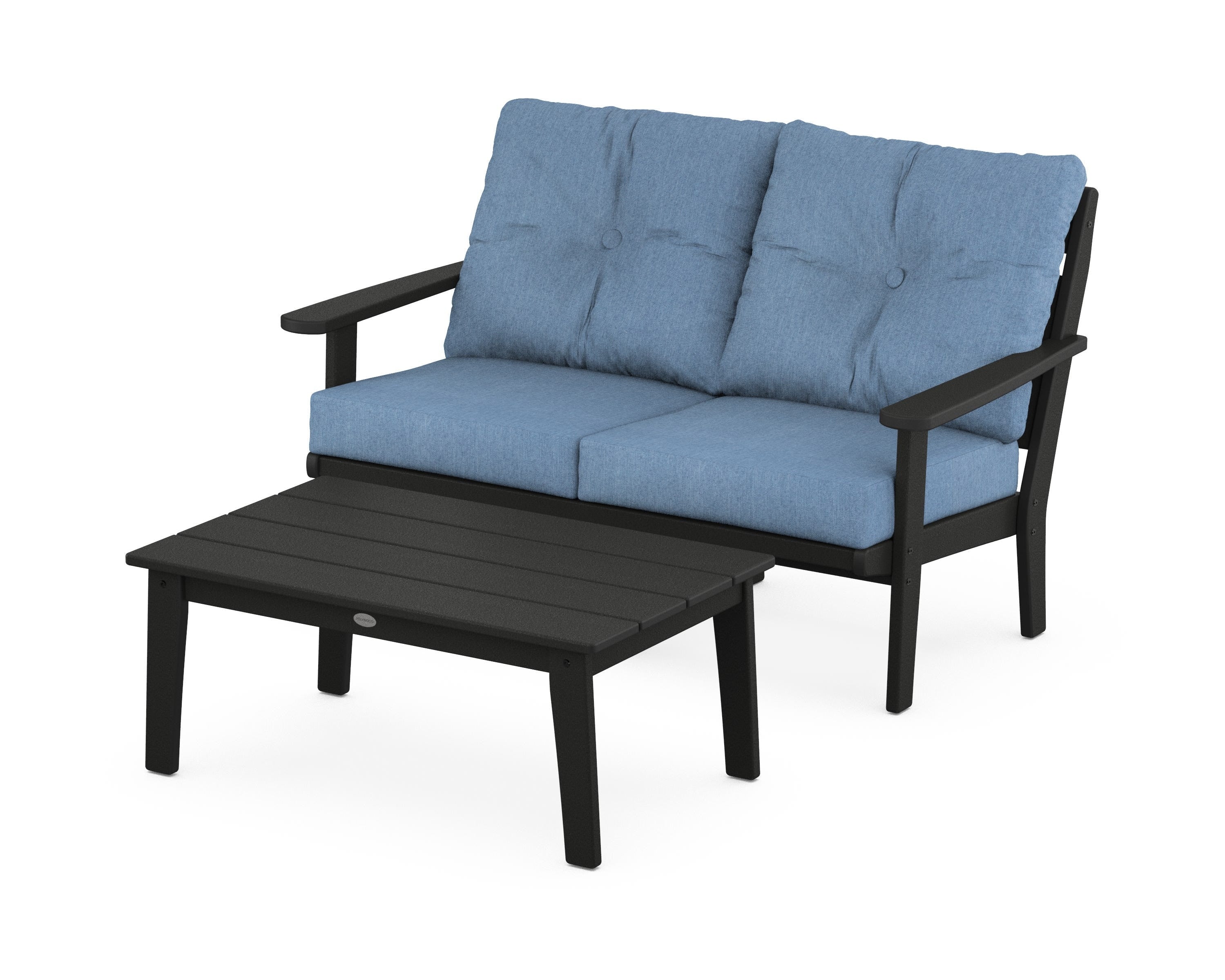 POLYWOOD® Lakeside 2-Piece Lounge Loveseat Set in Black / Sky Blue