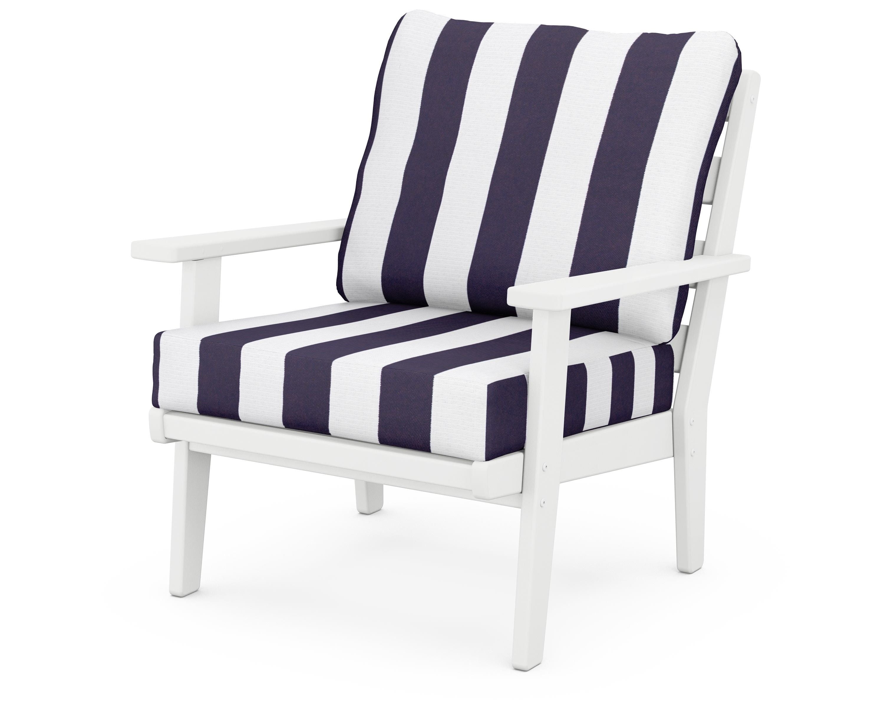 POLYWOOD® Grant Park Deep Seating Chair in White / Cabana Stripe Navy
