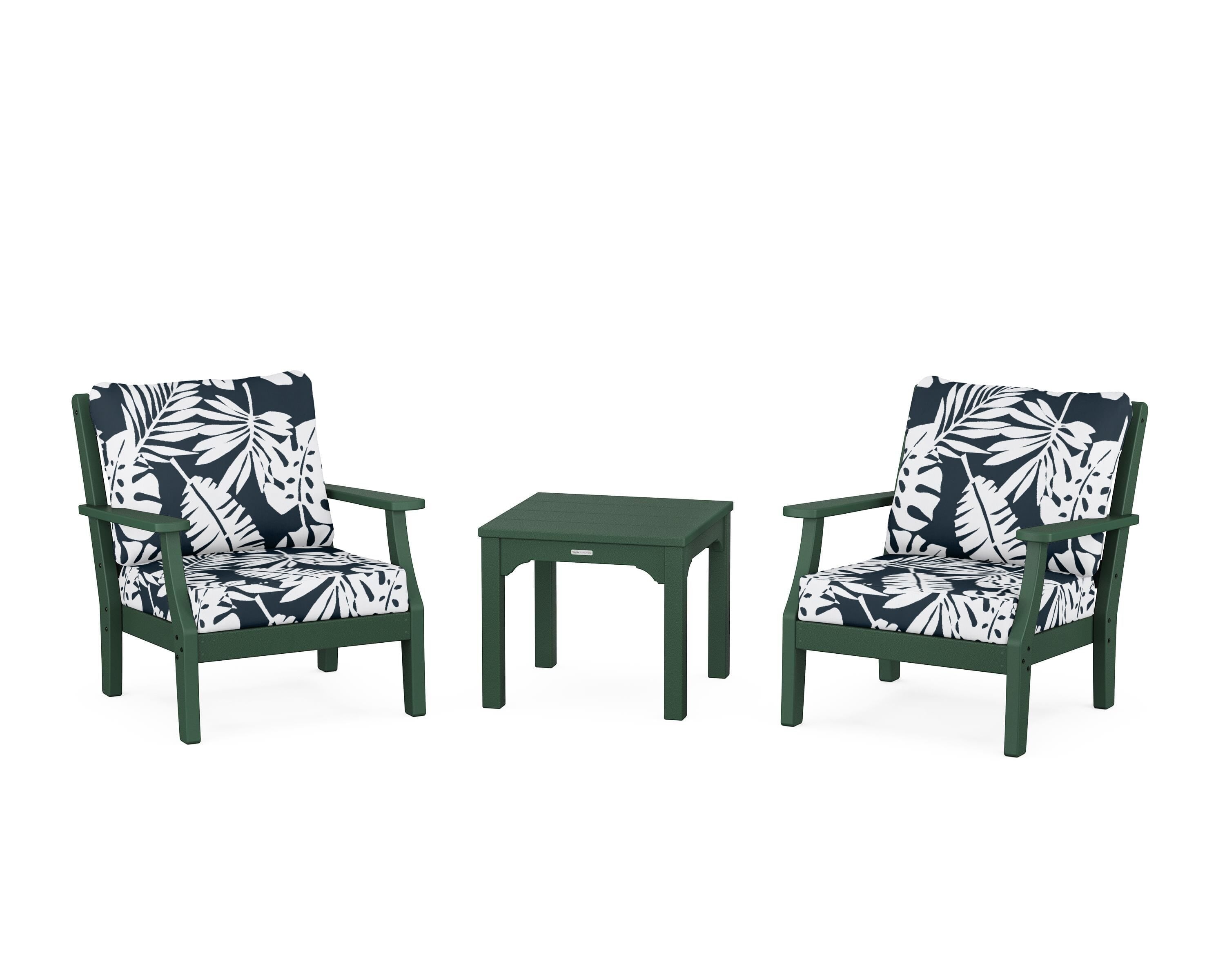 Martha Stewart by POLYWOOD® Chinoiserie 3-Piece Deep Seating Set in Green / Leaf Marine Indigo