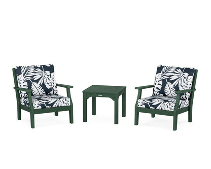 Martha Stewart by POLYWOOD® Chinoiserie 3-Piece Deep Seating Set in Green / Leaf Marine Indigo