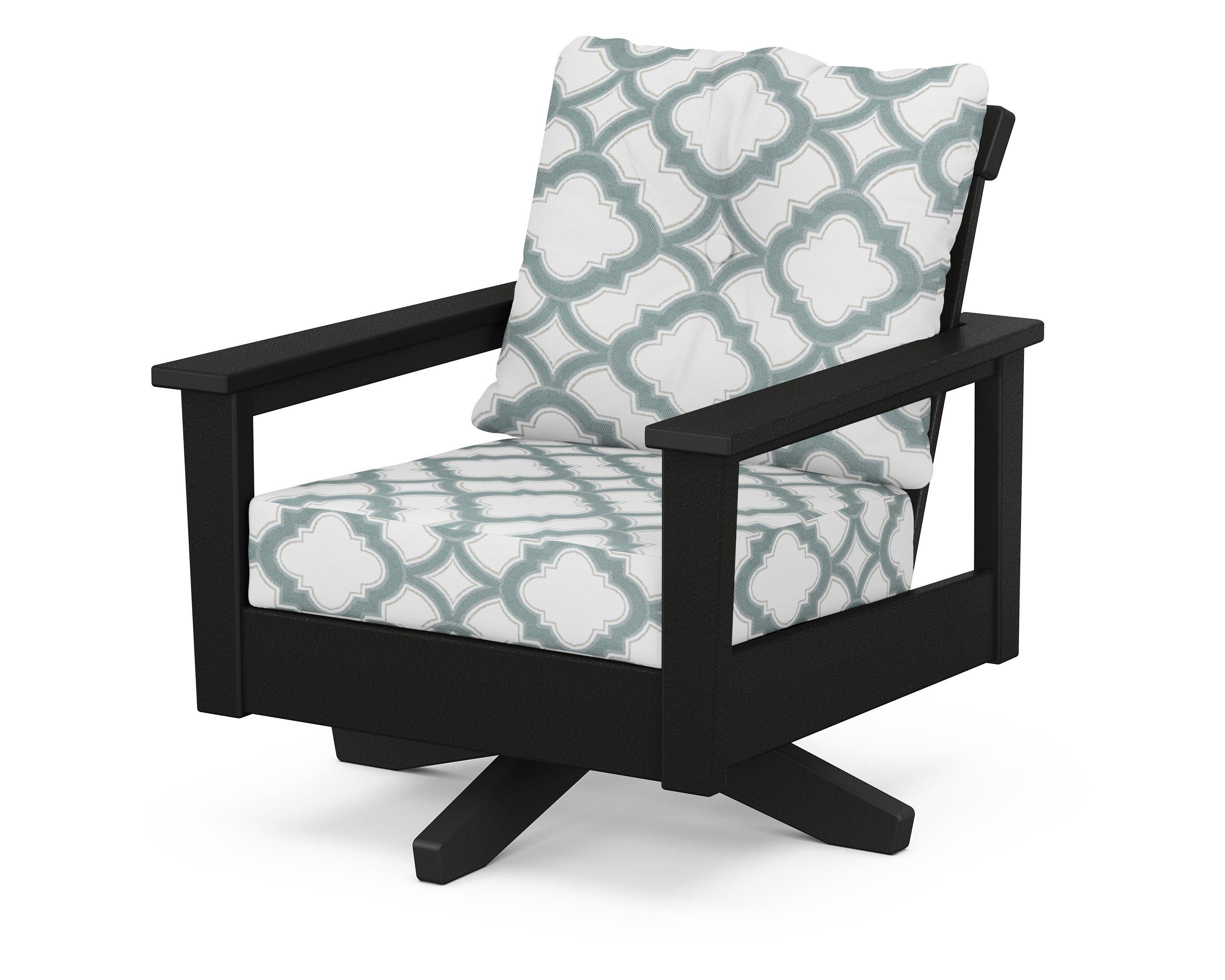 POLYWOOD® Prescott Deep Seating Swivel Chair in Black / Trellis Glacier Spa